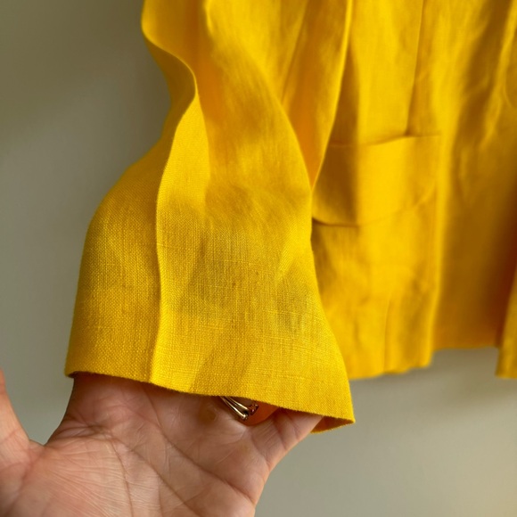 Vintage Design Todays Made in USA 100% Linen Yellow Blazer Trouser Suit  Large - Picture 3 of 16